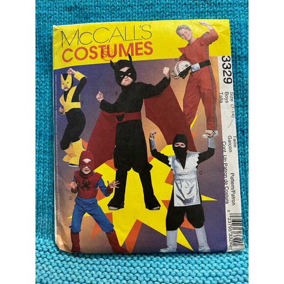 McCalls 3329 sewing pattern Ninja super hero spider man bat man size 7-14 - Picture 1 of 8